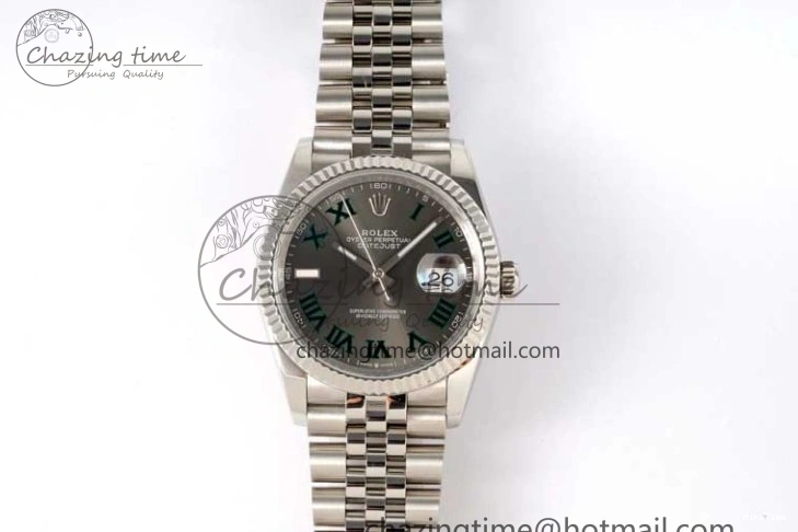 MiroTime 0425 DateJust 36mm SS DIWF 1:1 Best Edition 904L Steel Gray Dial Green Markers on Jubilee Bracelet SA Upgraded 2312